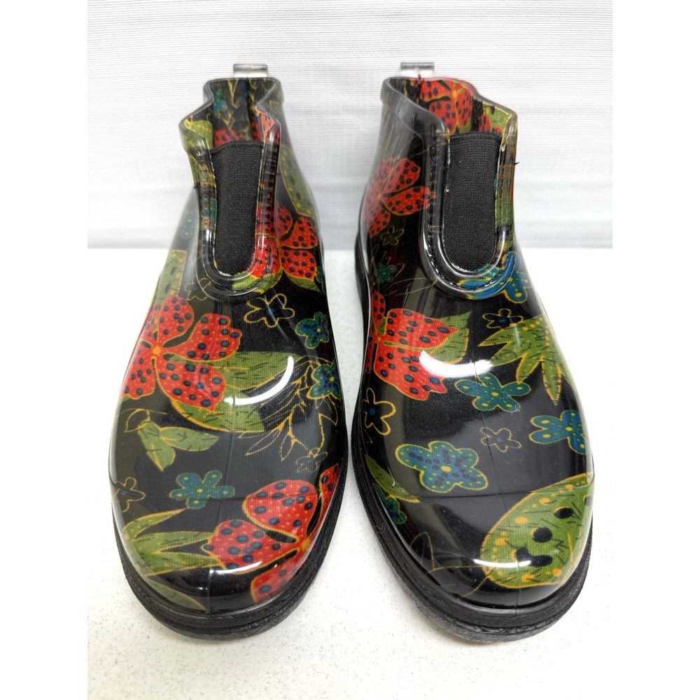 SLOGGERS Women’s Size 9 Rain Garden Ankle Boots Midsummer Black Floral Made USA